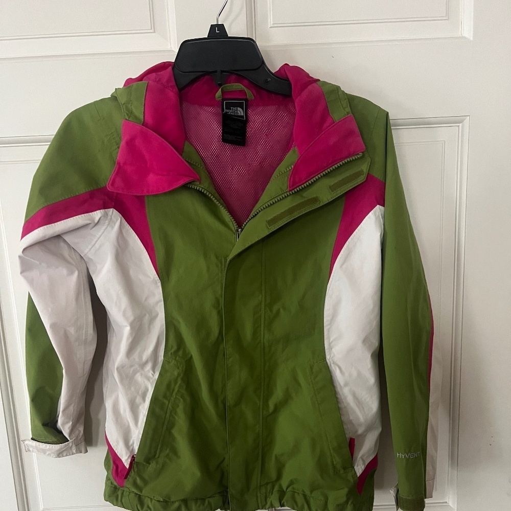 The North Face girls coat pink green medium 10/12